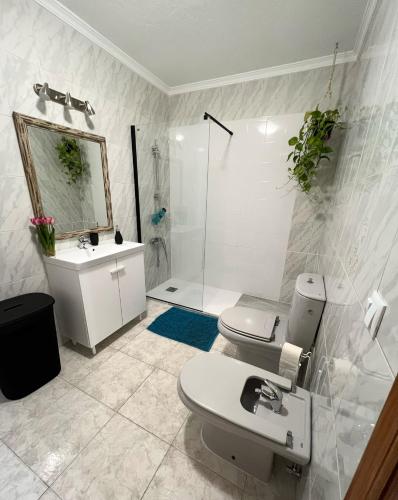 a bathroom with a toilet and a sink and a shower at Donkey house in La Cala de Mijas