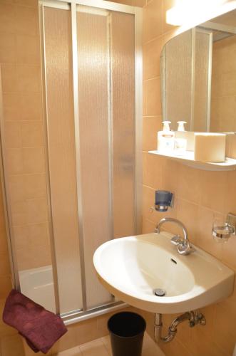 a bathroom with a sink and a shower at Pension Schifferegger in Maranza