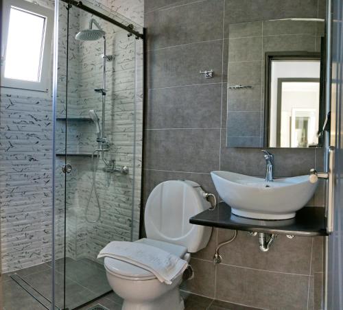 a bathroom with a toilet and a sink and a shower at Edem in Vatera