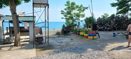 a playground with colorful balls on the beach at Пограничная 8 in Kheivani