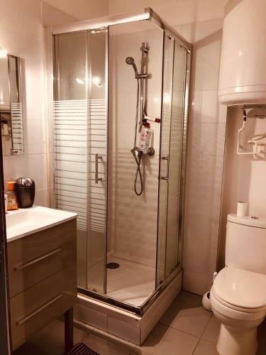 a bathroom with a shower and a toilet at JUNGLE Hyper Centre in Nîmes
