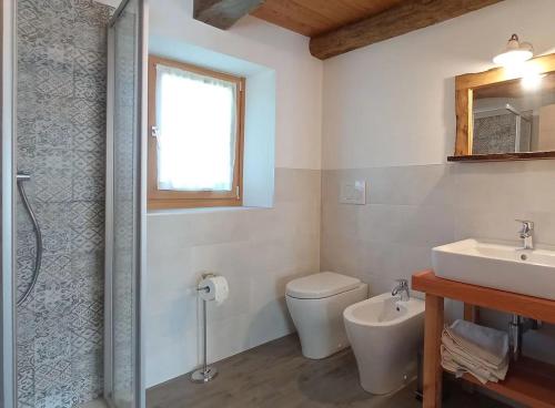 ein Bad mit einem Waschbecken, einem WC und einem Fenster in der Unterkunft Agriturismo Casa Marietta in Tremea