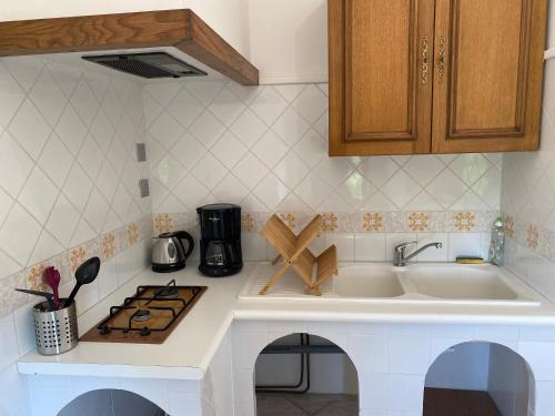 a kitchen with a sink and a counter top at Entre Tarn et Causses in Le Recoux