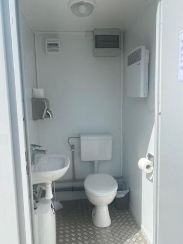 małą łazienkę z toaletą i umywalką w obiekcie The Pod w Aberystwyth