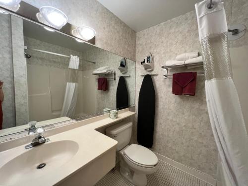 a bathroom with a sink and a toilet and a mirror at Inn at Cemetery Hill in Gettysburg