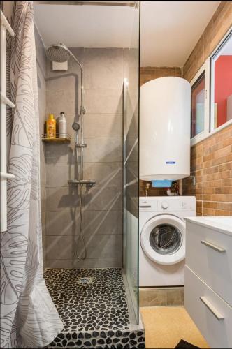 une salle de bain avec douche et machine à laver dans l'établissement Apt A Africa, 30m2, Centre, Balcon, à Valenciennes