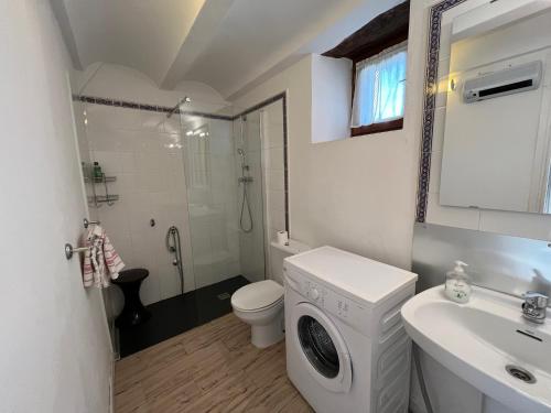 a bathroom with a washing machine and a sink at La Era in Aínsa