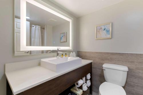 a bathroom with a sink and a toilet and a mirror at Best Western Plus McAllen Airport Hotel in McAllen