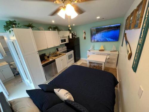 een woonkamer met een bank en een keuken bij Luxury Zin Star - Studio in Fort Lauderdale