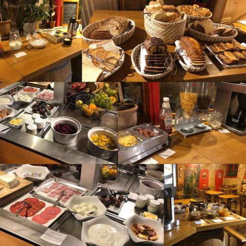 a collage of photos of a buffet with food at Hôtel - Restaurant Au Tonnelier in Bergues