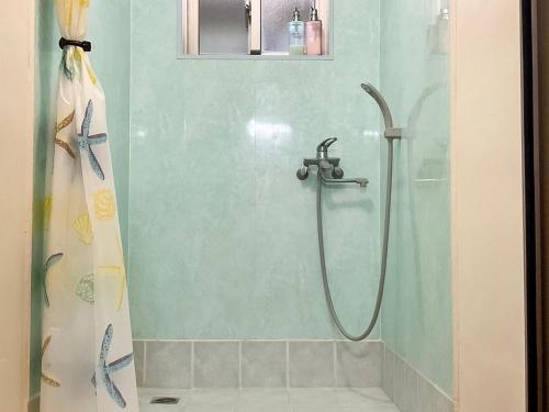 a shower in a bathroom with a shower curtain at Housei in Zamami