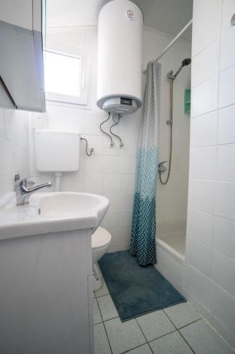 a bathroom with a sink and a toilet and a shower at Apartman Mira in Vir