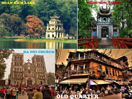 a collage of photos of an old city at Eden Westlake Hotel in Hanoi