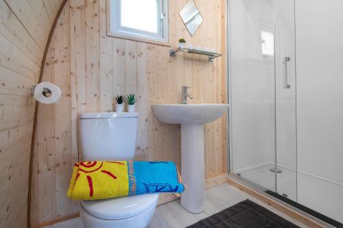 een badkamer met een toilet en een wastafel bij West Point Woods in Barrow in Furness