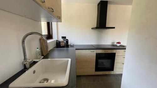 une cuisine avec un évier et un plan de travail dans l'établissement Morzine : bel appartement à 5 mn du téléphérique, à Morzine