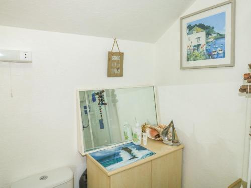 a bathroom with a fish tank and a toilet at Detox Dunchideock in Exeter