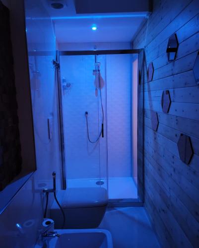 a bathroom with a shower with a toilet and a sink at ArcHome in Pompei