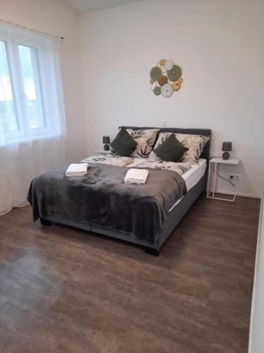 a bedroom with a large bed in a white room at Ferienwohnungen Winzergasse in Purbach am Neusiedlersee