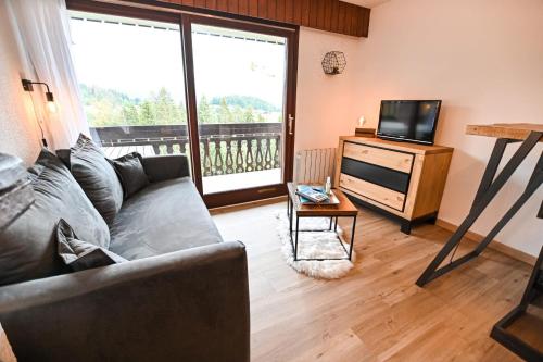 孔布盧的住宿－Studio Classified All Comfort View On Aravis，带沙发和电视的客厅