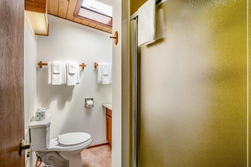 a bathroom with a toilet and a sink at All Well and Wood in Tillamook