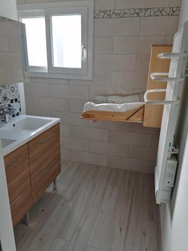 La salle de bains est pourvue d'un lavabo et d'un comptoir. dans l'établissement Le Petit Cabanon, à Sapois