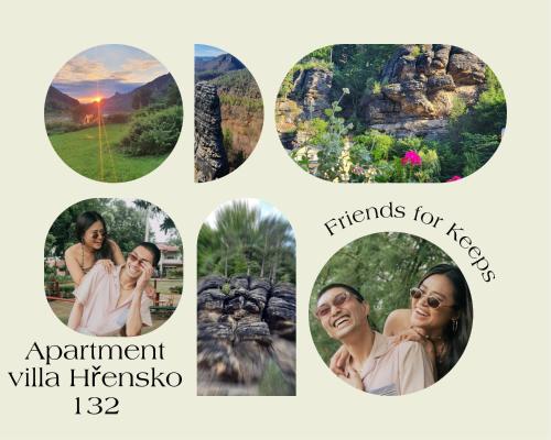 a collage of photos of a woman and a man at Apartment Villa Hřensko 132 in Hřensko