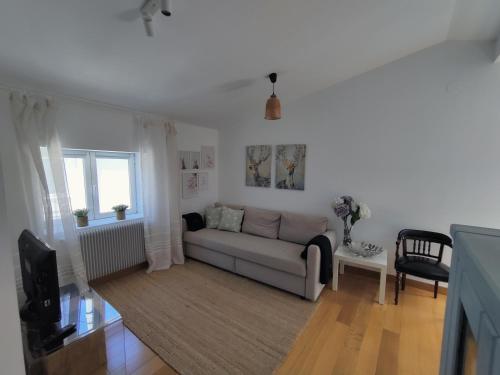 a living room with a couch and a tv at alMirante Burgos Centro Tranquila y con encanto Como en casa in Burgos