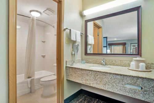 a bathroom with a sink and a toilet and a mirror at Best Western Vicksburg in Vicksburg