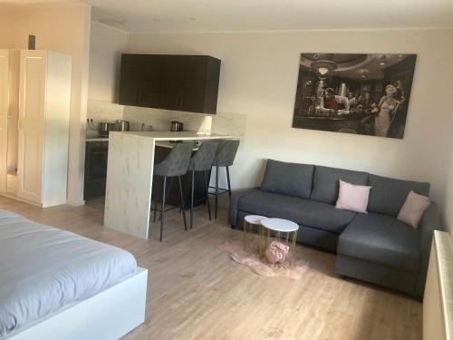 salon z kanapą i kuchnią w obiekcie Apartment 11 w mieście Burg