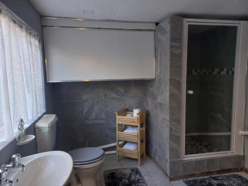 a bathroom with a sink and a toilet and a shower at Our Place - Family - 5 bed unit in Bloemfontein