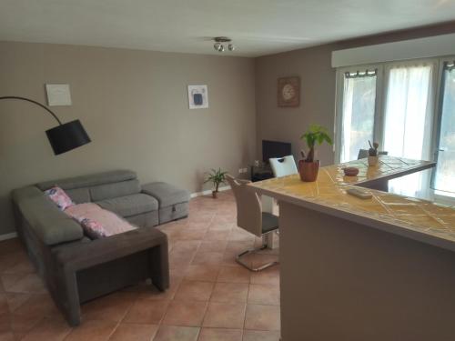 a kitchen and living room with a couch and a table at Emilie in Vidauban