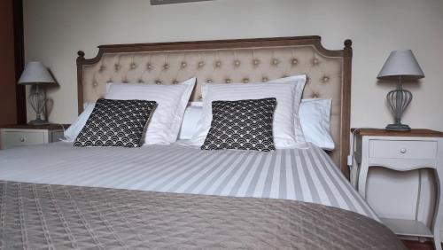 a large bed with two pillows on top of it at Au Clos Des Templiers in Puyravault