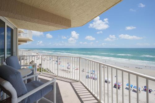 a balcony with a view of the beach at Shores Club 703 in Daytona Beach