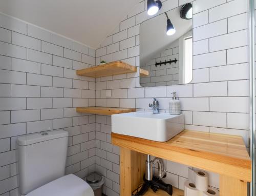 a bathroom with a sink and a toilet at GiG Capsule Hostel in Ericeira