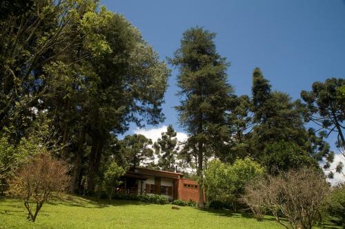 una casa en medio de un campo con árboles en Barra do Bié Suítes en Cunha