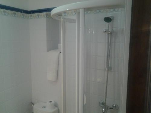 uma casa de banho com um chuveiro e um WC. em La Casita de Zahara de la Sierra em Zahara de la Sierra