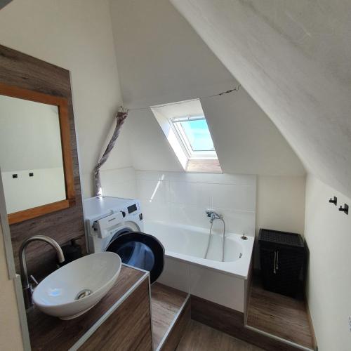 Ένα μπάνιο στο Ferienwohnung Fernblick