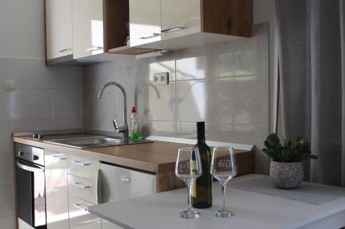 Kuchyň nebo kuchyňský kout v ubytování Apartments Kekel