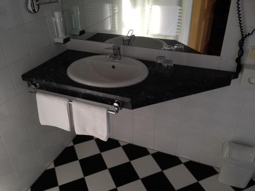 a bathroom with a sink and a mirror at Gasthof Safenhof in Bad Waltersdorf