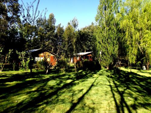 a house in the middle of a field with trees at Cabañas Aguas Claras in Pinto