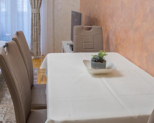 une table blanche avec des chaises et une plante sur celle-ci dans l'établissement Lux Deluxe Apartment, à Žabljak