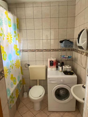 a small bathroom with a toilet and a sink at Apartment Cuni in Mostar