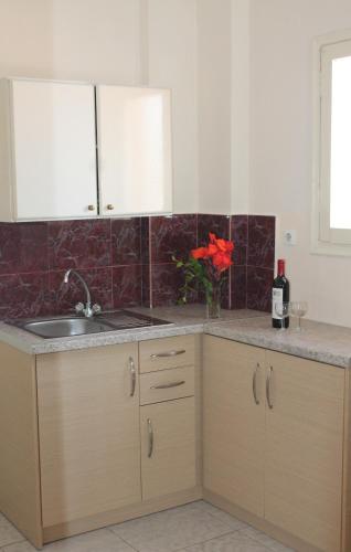 a kitchen with a sink and a counter top at Villa Magdalena studios in Ágios Ioánnis