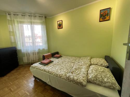 sypialnia z łóżkiem i oknem w obiekcie Apartament Renata we Wrocławiu