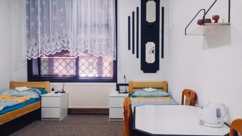 Zimmer mit 2 Betten und einem Fenster in der Unterkunft Penzion u Karla 