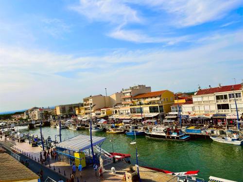 a group of boats are docked at a marina at Hôtel les 4 éléments in Palavas-les-Flots