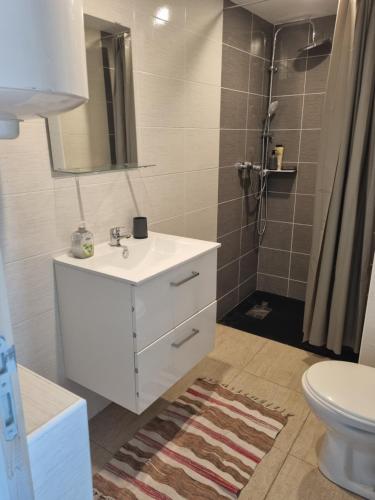 a bathroom with a white sink and a shower at appartement in Marmande