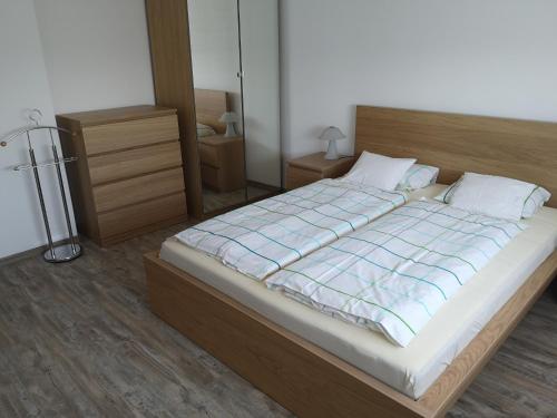 ザラカロシュにあるLívia Apartman - Zalakarosのベッドルーム1室(大型ベッド1台付)