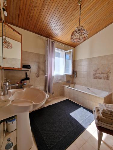 a bathroom with a sink and a bath tub at Chambres d'hôtes Villa bella fiora in Biguglia
