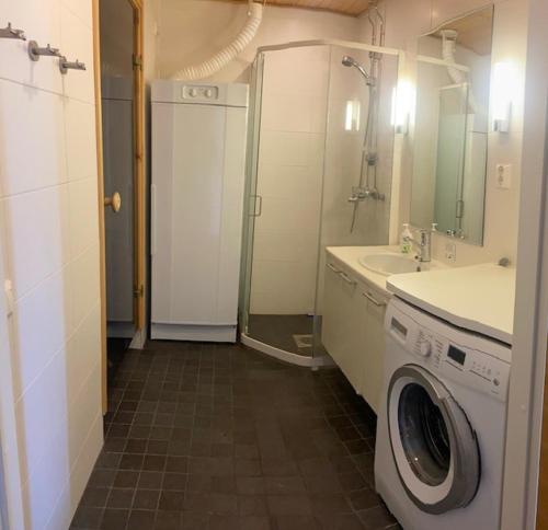 a bathroom with a washing machine and a sink at Ylläs Chalets IX A9104 in Ylläsjärvi